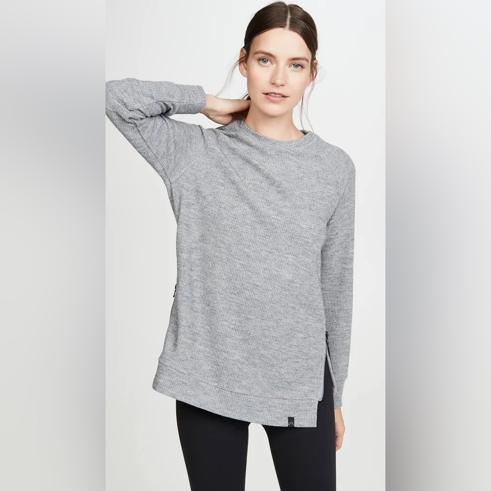 Varley Sierra Pullover Side Zip Grey Knit Crewneck‎ Long Sleeve Ribbed Sweater